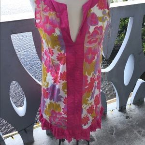 J. Crew Short Shift Bold Ruffled Hem 100% Cotton Floral Themed Sleeveless Dress